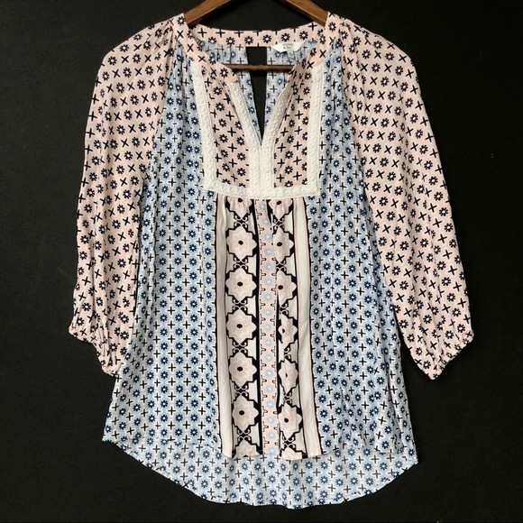 crown & ivy Tops - Crown & Ivy Boho Rayon Multi Pattern Peasant Top